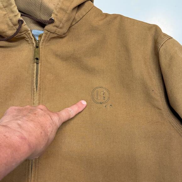 Vintage Carhartt Jacket Mens 2XL Brown Canvas Full Zip Hooded Thermal Coat JR106 - Picture 4 of 11